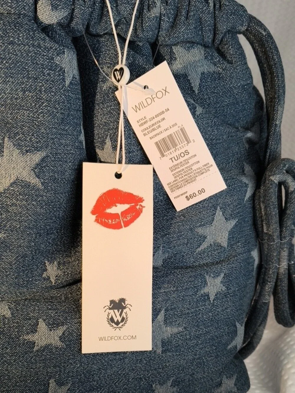 Wildfox HBWF-224-0050B-54 Denim Star Print Backpack in Blue